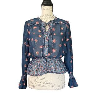 Self Esteem Blue And Floral Shirt Size Small